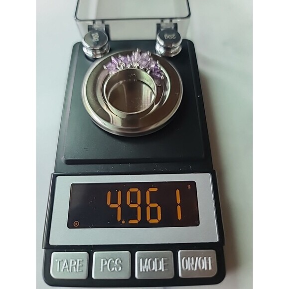 950 Silver Purple Plastic Beaded Cha Cha Ring Vintage, SIZE US 10 - Picture 10 of 10